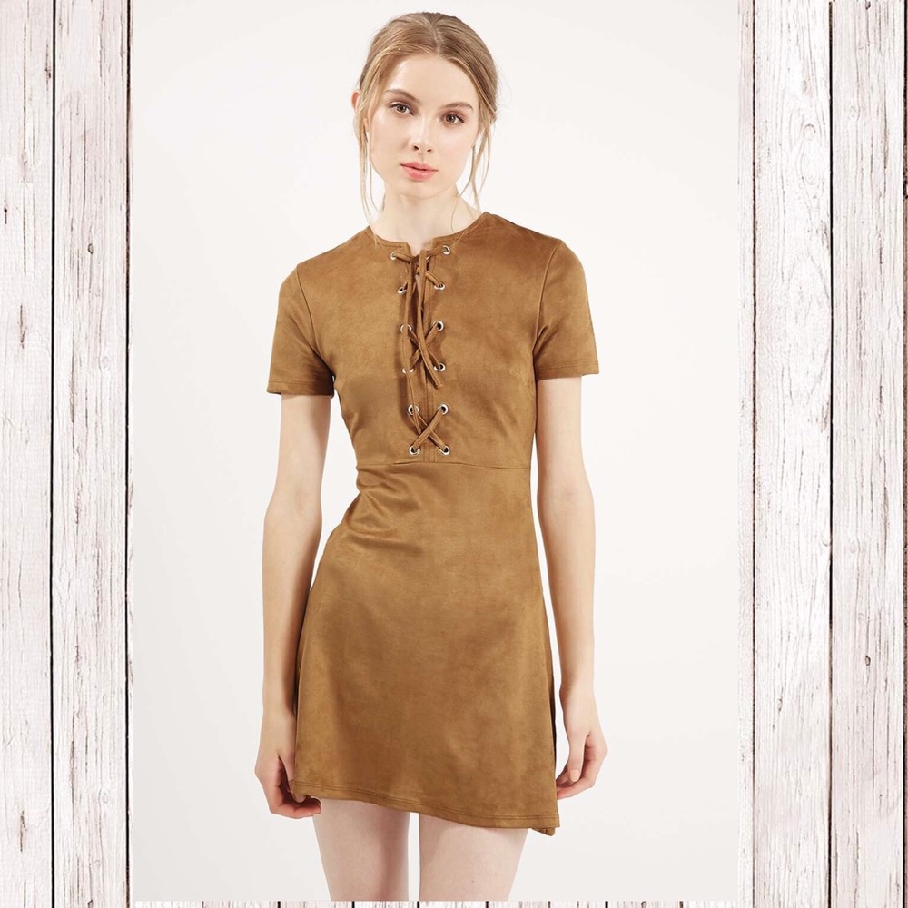 Topshop laced-up Faux Suede Dress